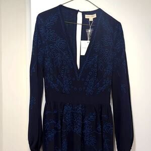 Honey Punch Lulus Maxi Embroidered Floral Romper V-Neck Dress Drk Navy Blue Sz S